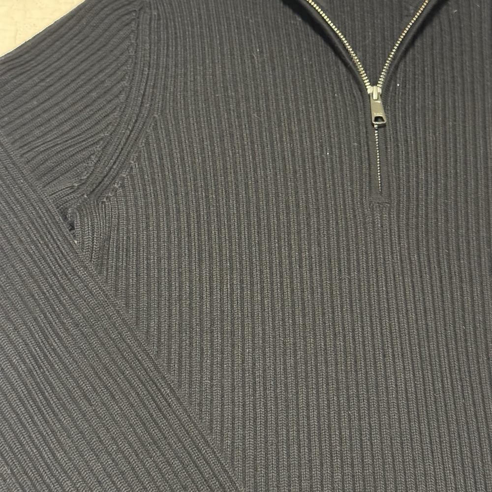 Vince‎ Mens Large Black 100% Wool Thick Knit Sweater Ottoman Ribbed Quarter Zip - Picture 3 of 8